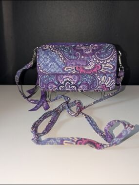 Vera Bradley Purple Paisley Crossbody/Wristlet with Double Zip Pockets
